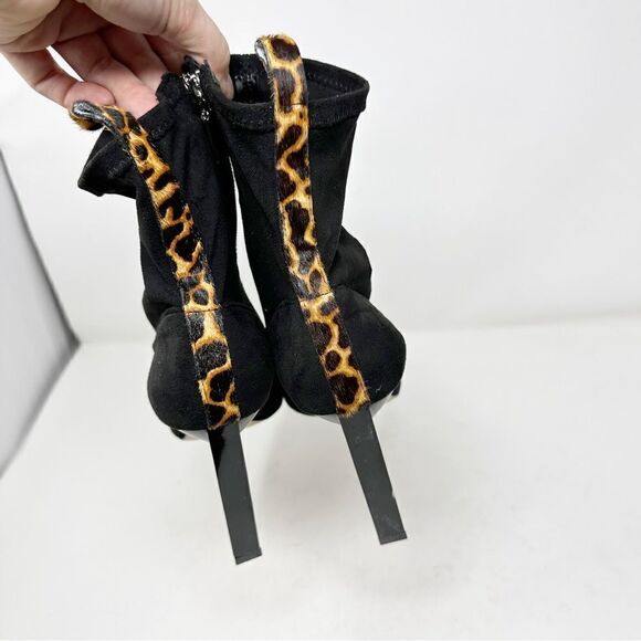 SCHUTZ Black Sock Pointed Toe Cheetah Animal Print Boots Size 10 - Picture 8 of 10